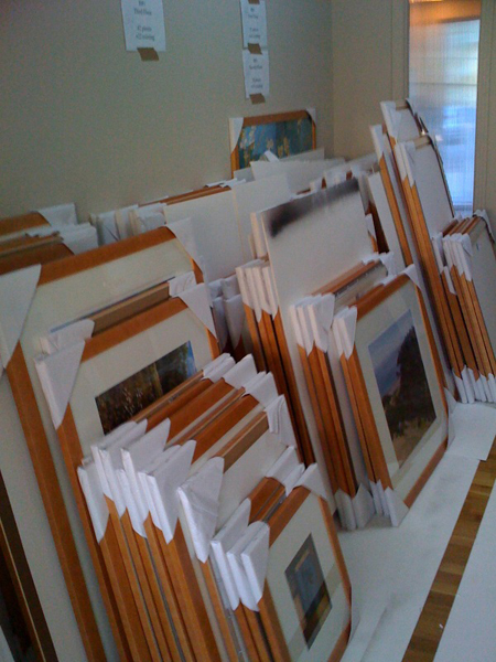Wholesale picture frames stacked for delivery