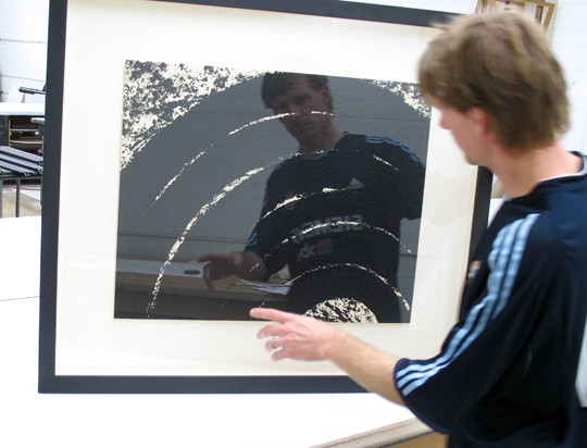 TFM staff checking finished framing of Richard Serra donation to the 2008 MCASD Art Auction