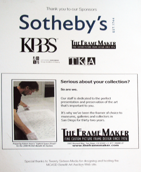 The Frame Maker sponsors 2008 MCASD Auction along with Sotheby's and KPBS